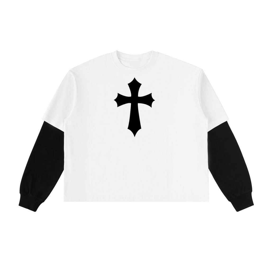 Layered Contrast Sleeve Cotton T-Shirt